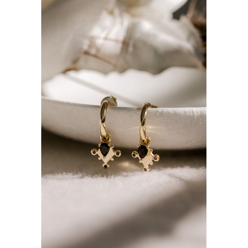 Monarchy Mini Gold Hoops with Black Garnet