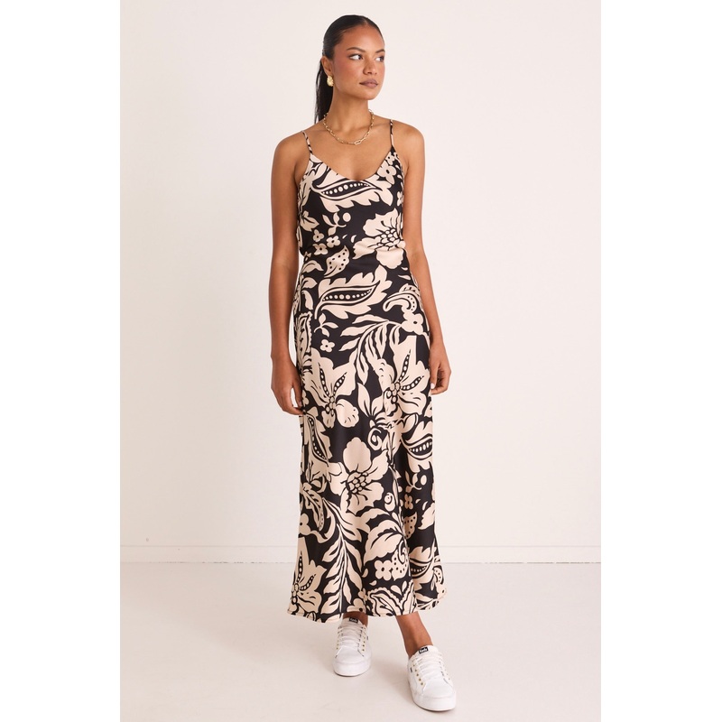 Moondance Black Baroque Bias Slip Midi Dress