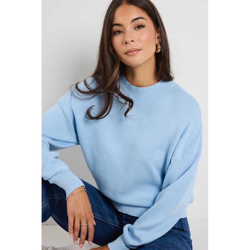 Motivation Ice Blue Funnel Neck Fine Knit Jumper