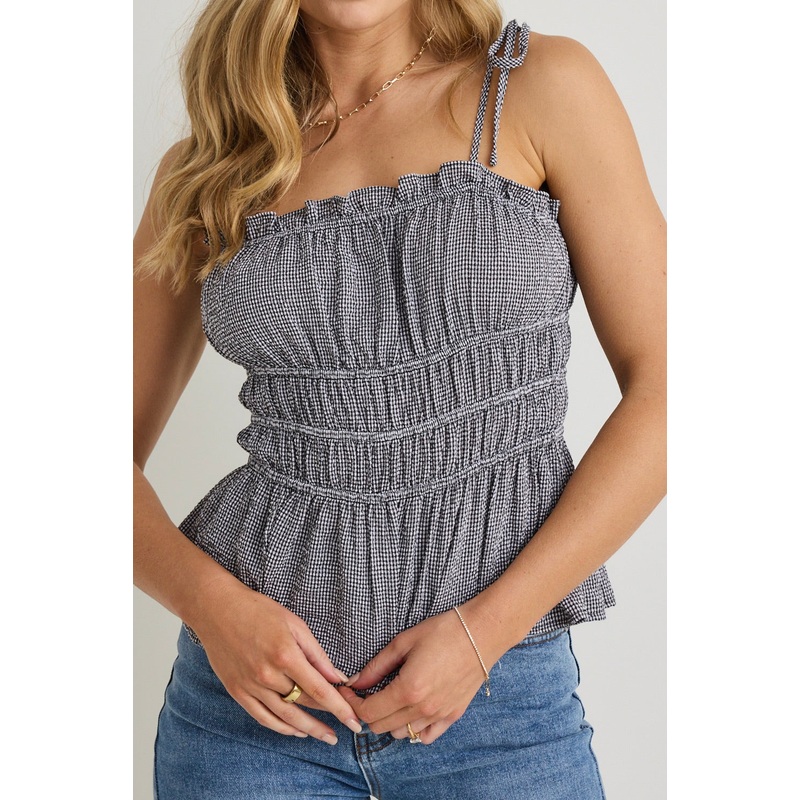 Musings Black Gingham Strappy Babydoll Cami