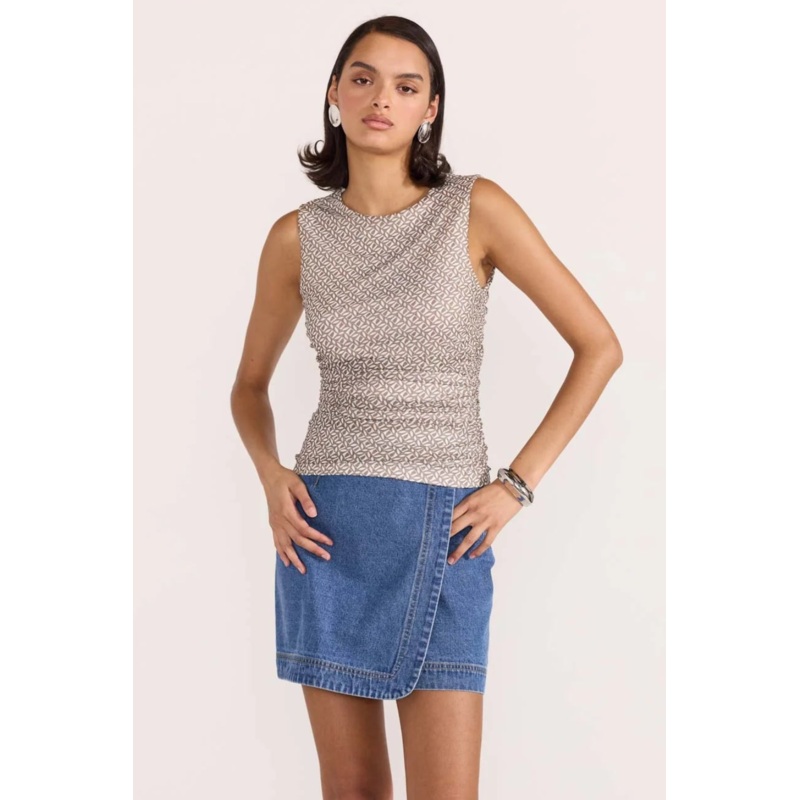 Noa Geo Beige Mesh Top