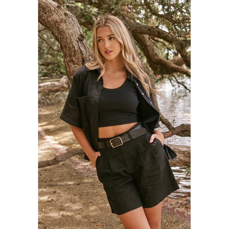 Nomadic Black Linen Relaxed Structured Shorts