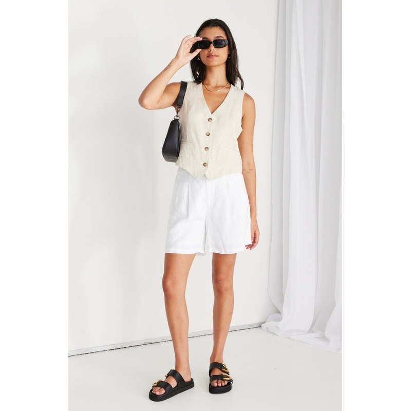 Nomadic White Linen Relaxed Structured Shorts