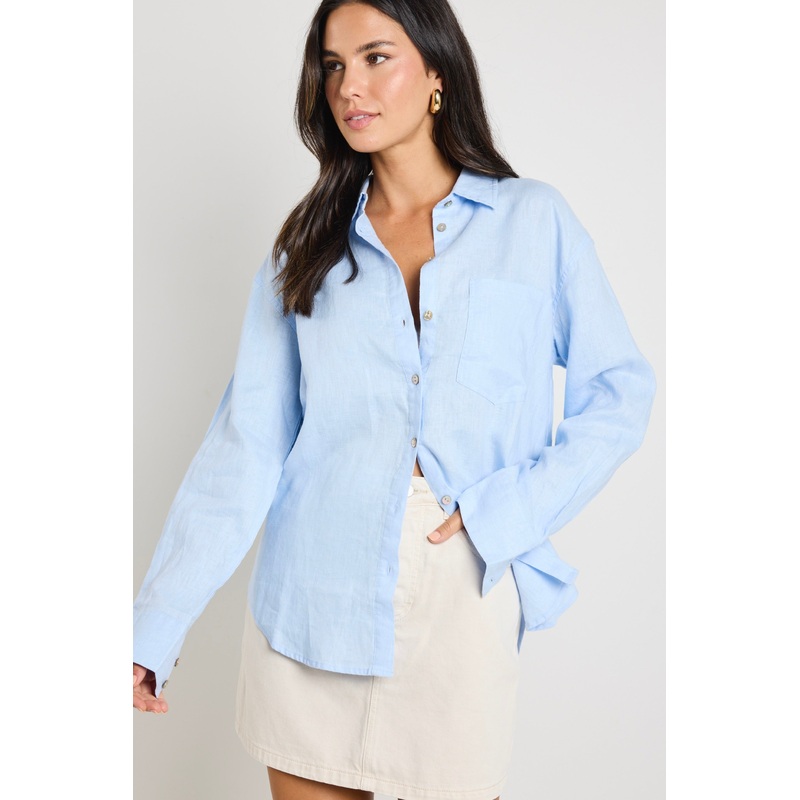 Optimum Light Blue Linen Oversized Shirt