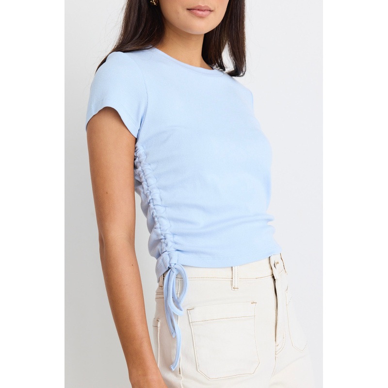 Perfect Light Blue Rib Rouched Side Crop Tee
