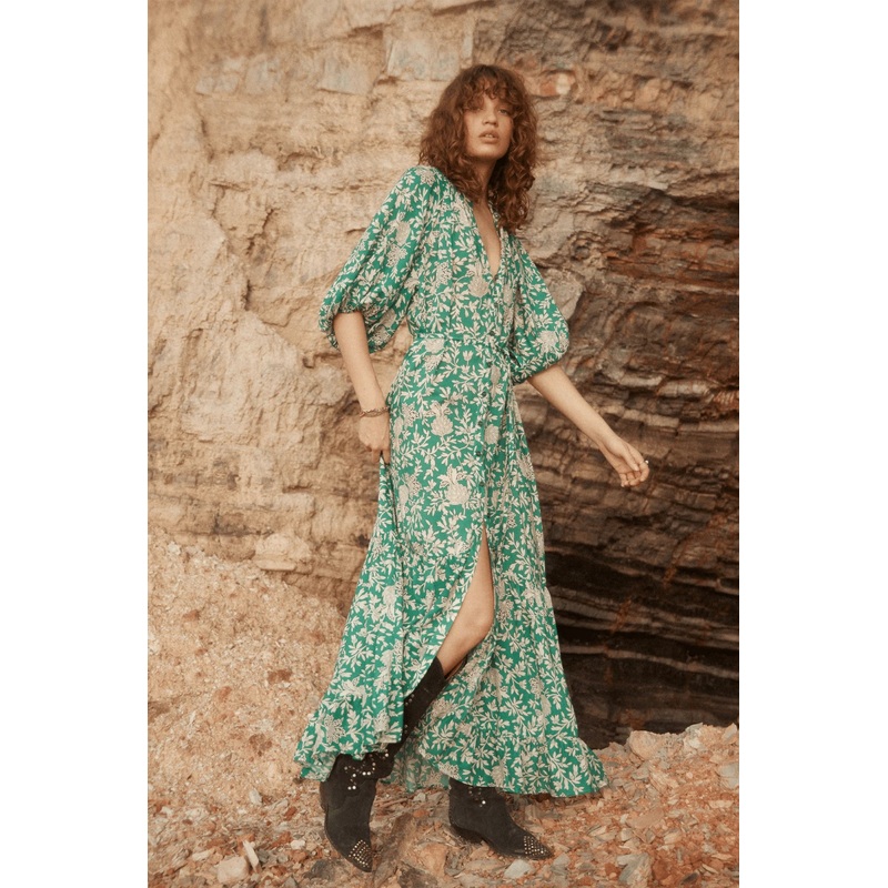 Peyton Apple Green Floral Puff Sleeve Maxi Dress