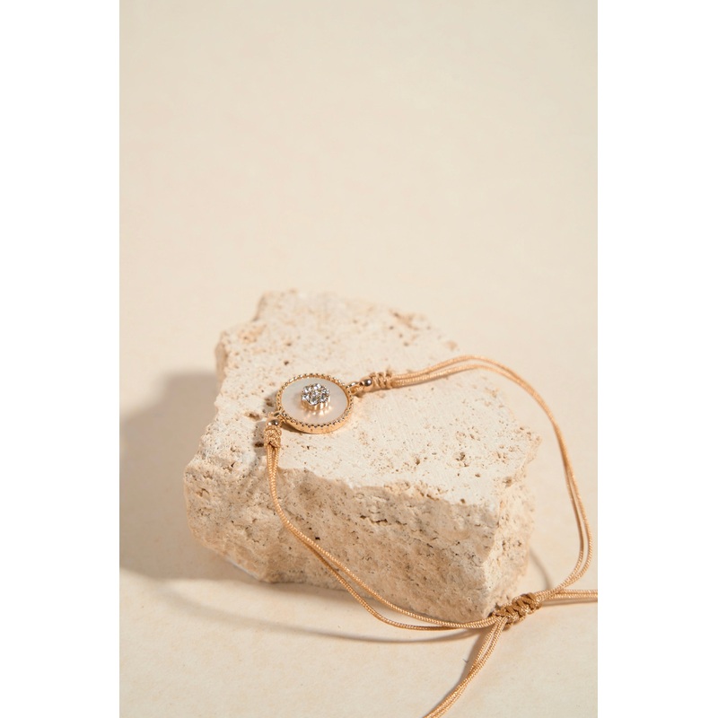 Round Pearl EOL Diamante Tan String Bracelet