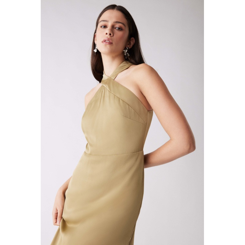 Sevilla Olive High Neck Sleeveless Midi Dress