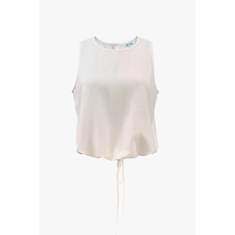 Sherbet White Linen Blend Draw Cord Hem Shell Top