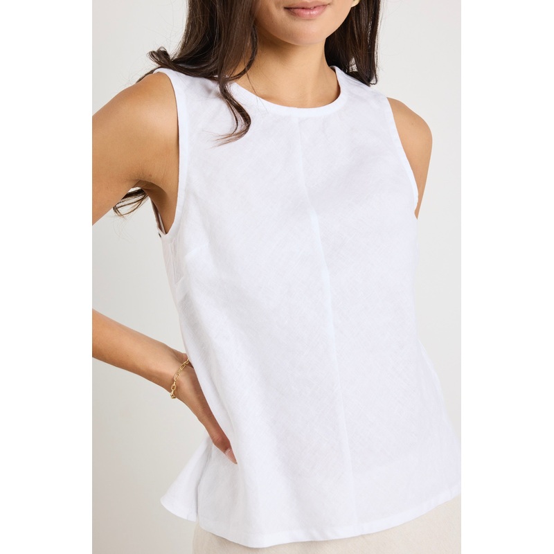 Shoreline Ivory Linen Bias Sleeveless Shell Top
