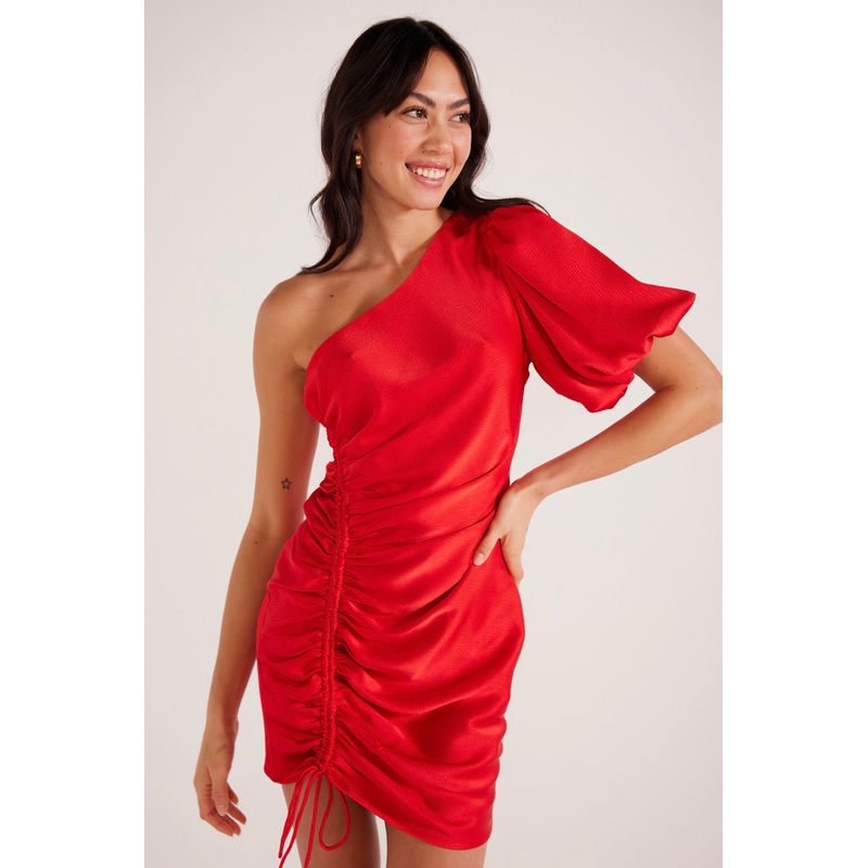 Sonia Red Satin One Shoulder Mini Dress