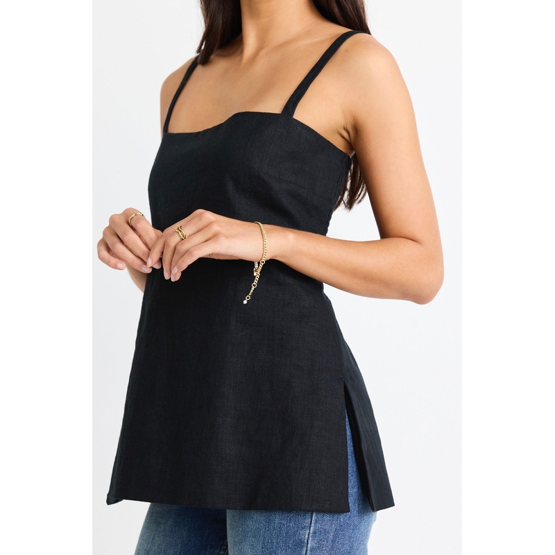 Sunkissed Black Split Hem Cami Top
