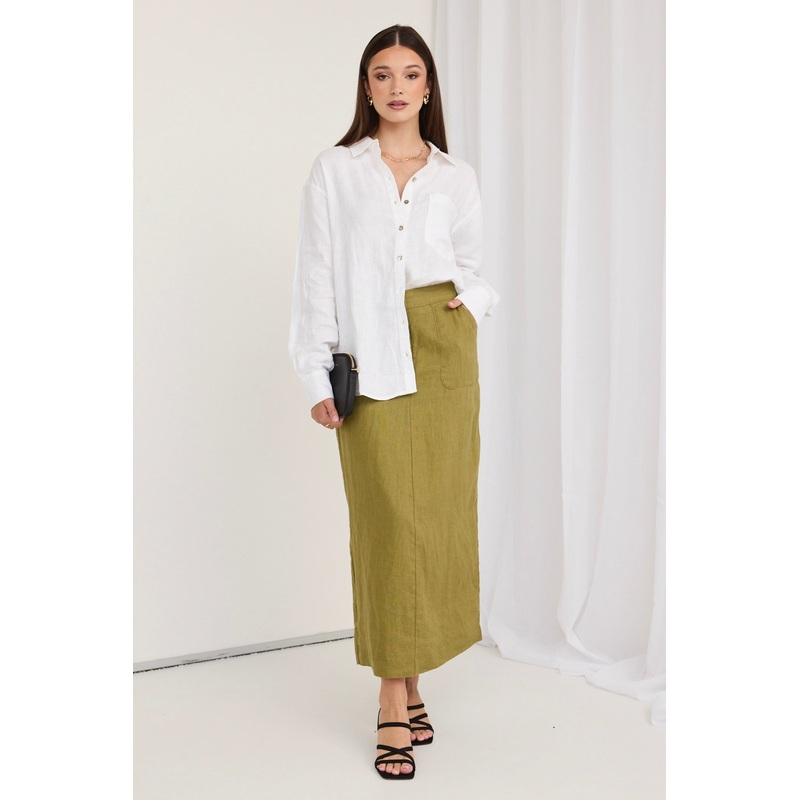 Tempt Pickle Linen Utilitarian Midi Skirt