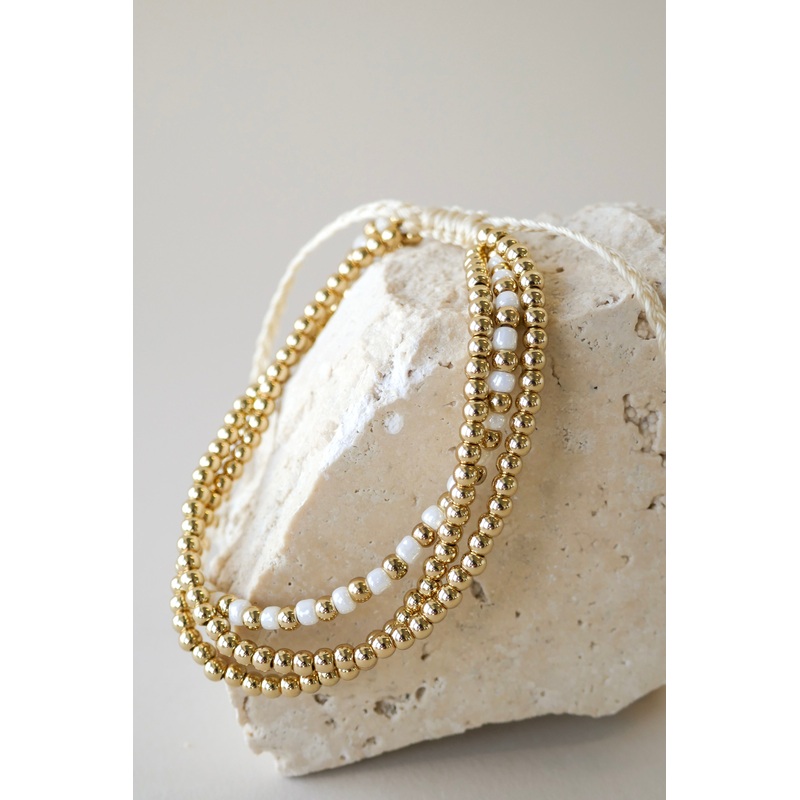 Triple Bead Gold White Gold Bracelet
