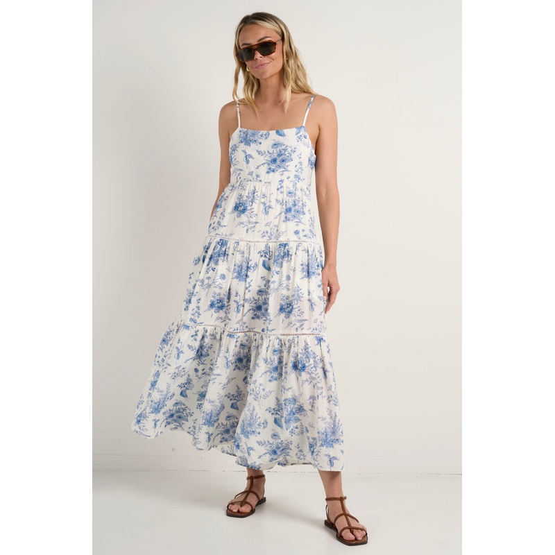 Universe Porcelain Print Tie Back Strappy Maxi Dress