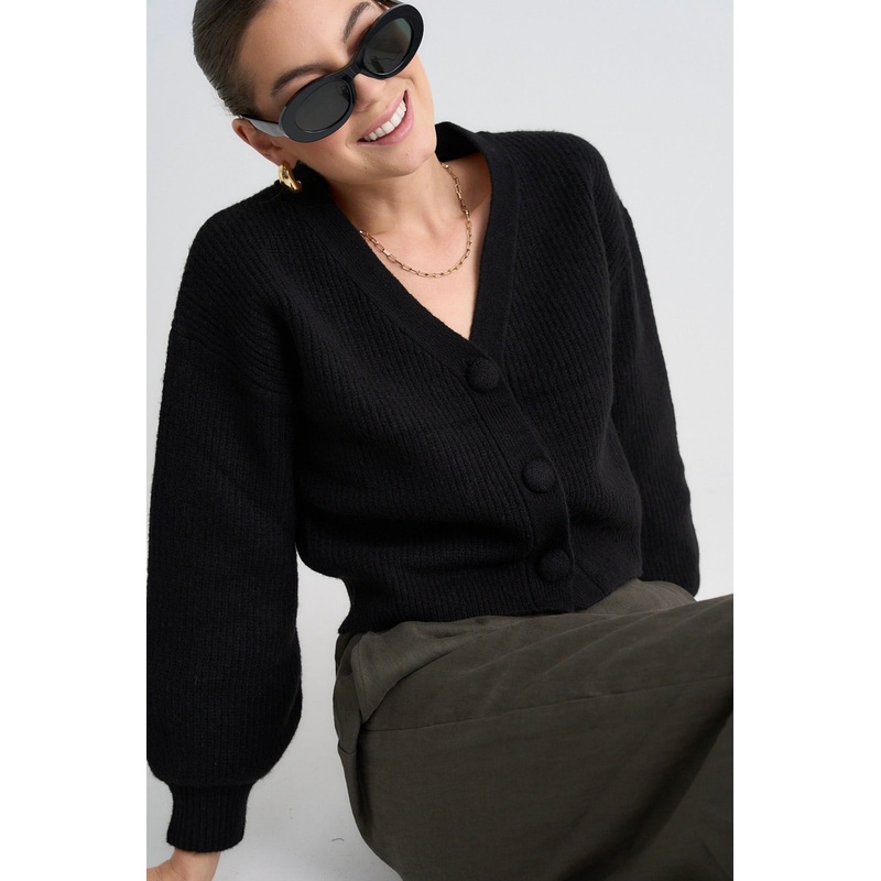 Wholesome Black Chunky Knit Cardigan