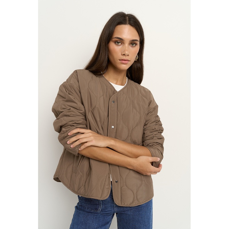 Apex Mocha Collarless Puffer Jacket