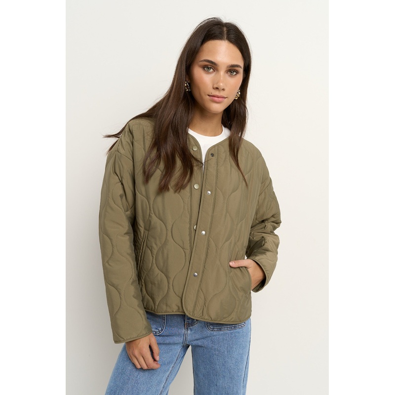 Apex Olive Collarless Puffer Jacket