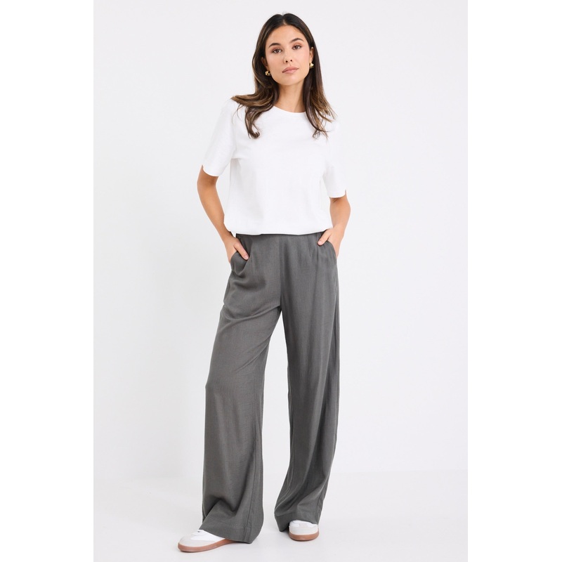 Boulevard Khaki Linen Viscose Wide Leg Pants