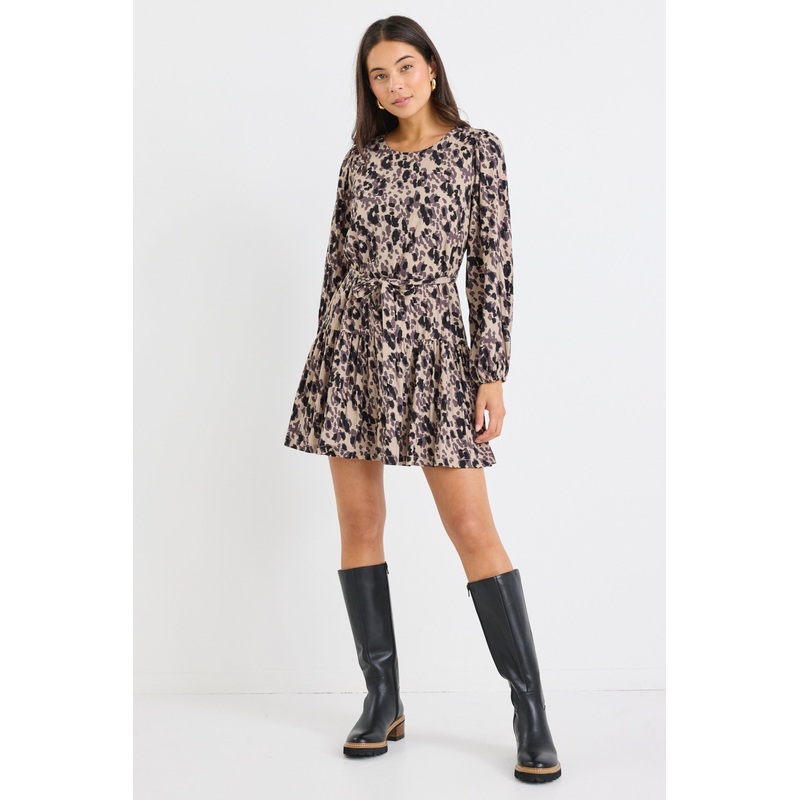 Host Animal Balloon Sleeve Drop Waist Mini Dress