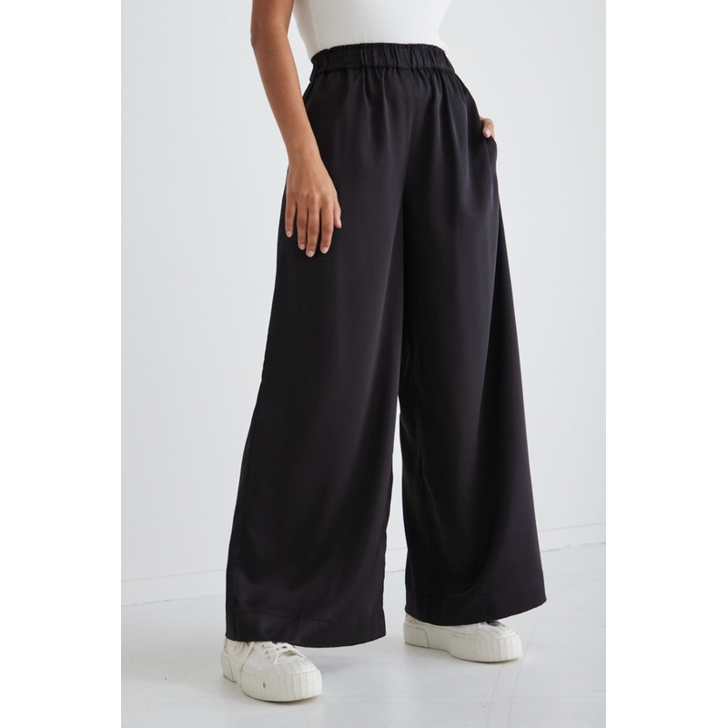 Luxury Black Satin Wide Leg Pants