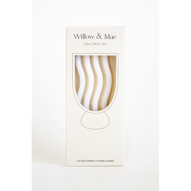 Opaque White Curvy Reuseable Pk 4 Glass Drinking Straws