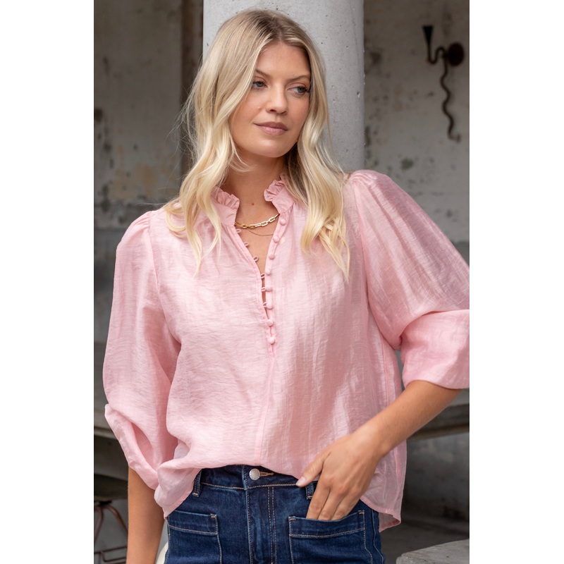Premise Blush Pink Button Front High Neck Blouse