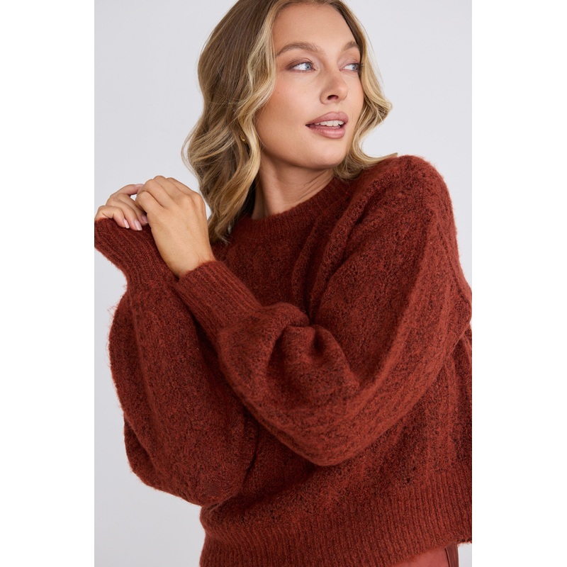 Winnie Copper Pointelle Fluffy Knit Jumper