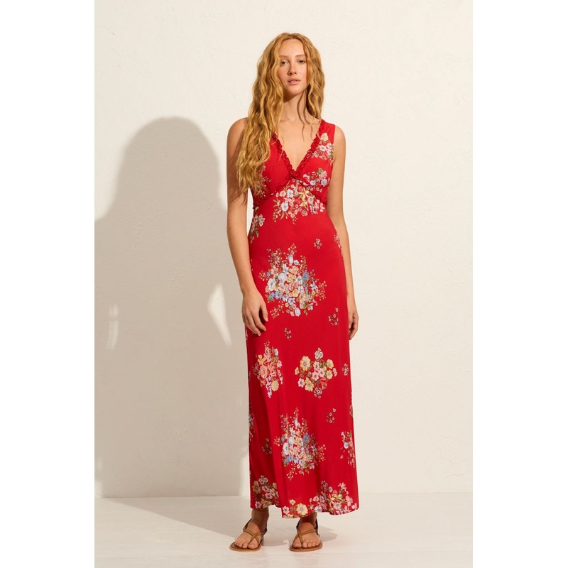 Yolanda Red Floral Maxi Dress