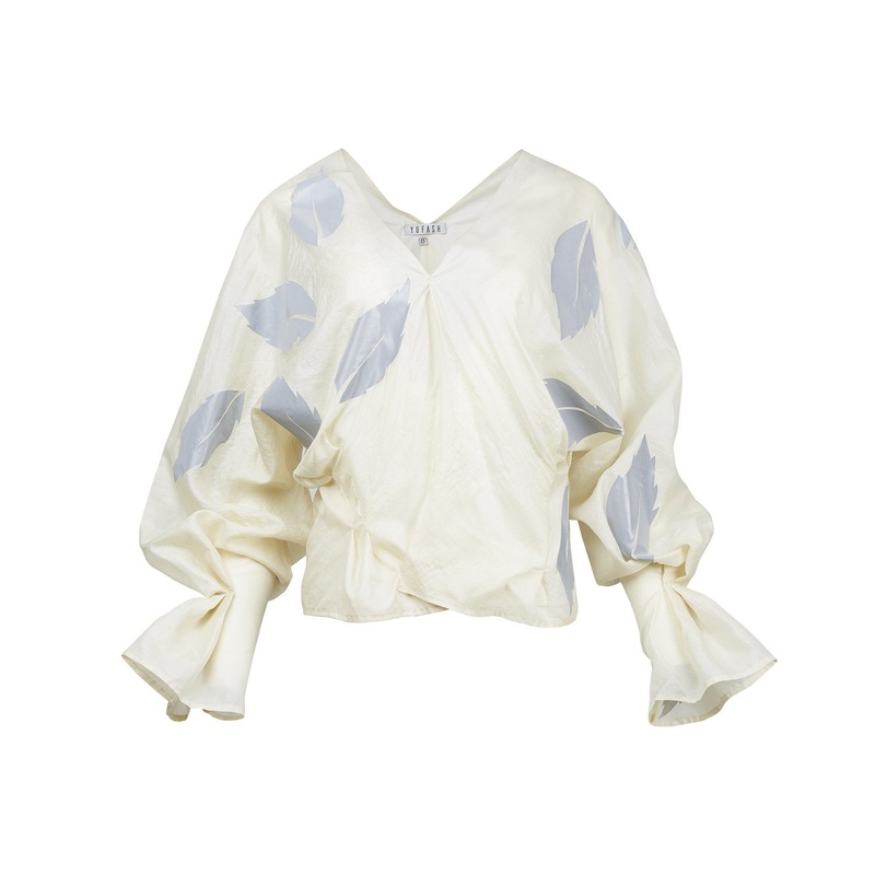 Yufash Reflective Leaf Print Silk Blouse