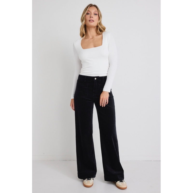 Zoey Black Cord High Rise Wide Leg Pocket Pant