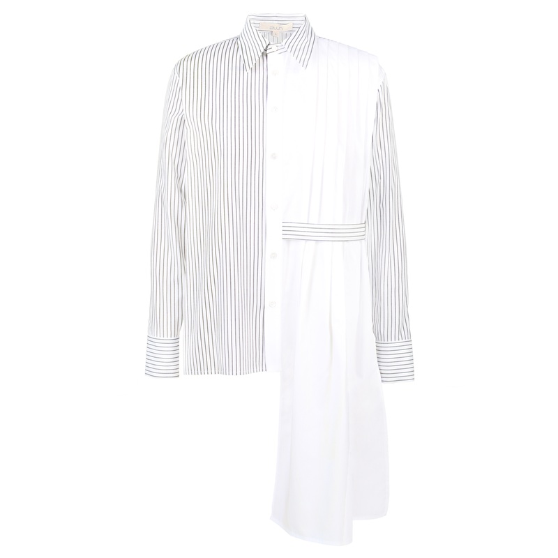 2WN Ame Half Body Pleated Color-Blocked Shirt