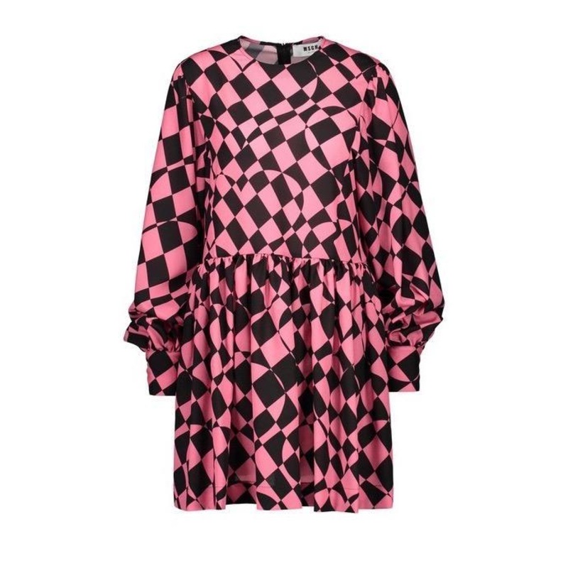 MSGM Abito Check Print Scoop Neck Dress