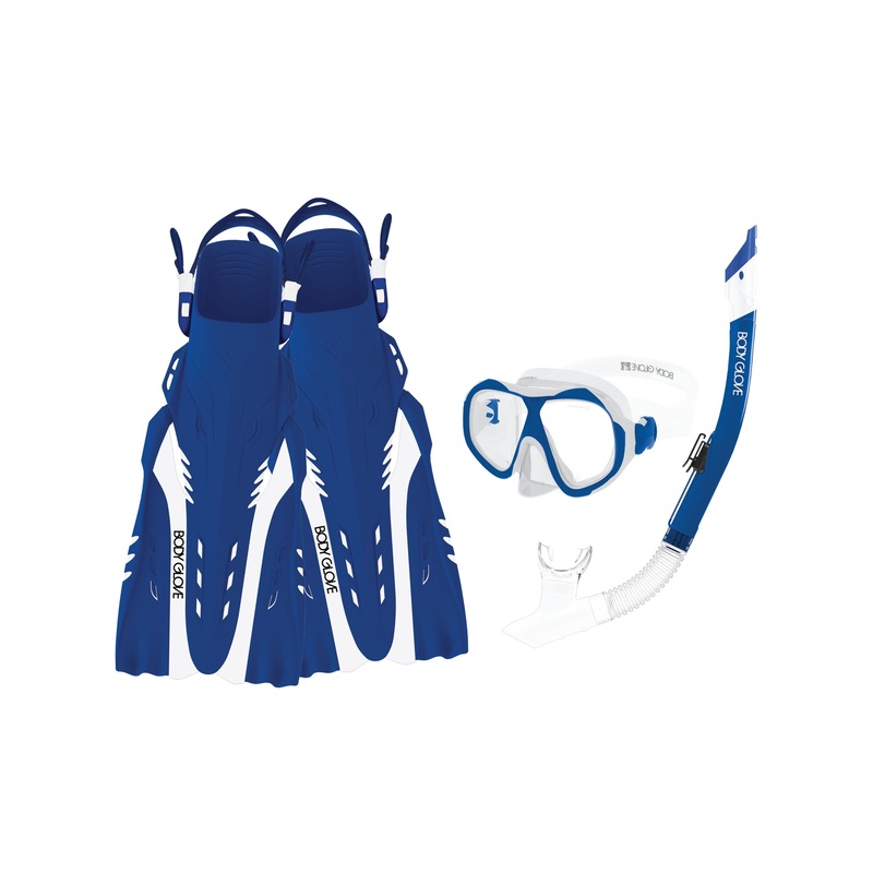 Enlighten II Mask/Snorkel/Fin Snorkeling Set – Blue/White