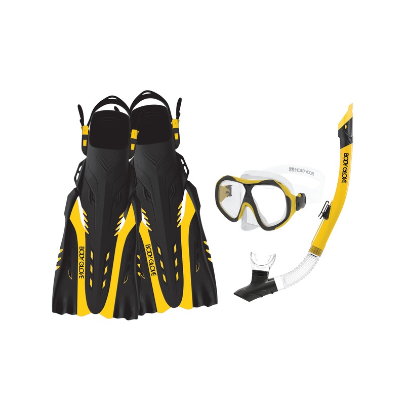 Enlighten II Mask/Snorkel/Fin Snorkeling Set – Yellow/Black