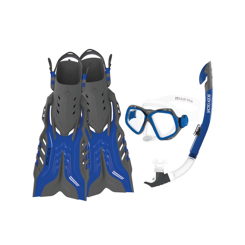 Fiji Mask/Snorkel/Fin Snorkeling Set – Blue/Grey