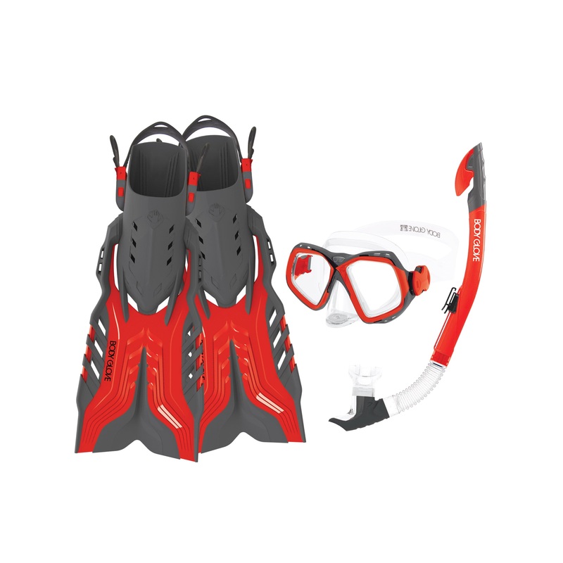 Fiji Mask/Snorkel/Fin Snorkeling Set – Red/Grey