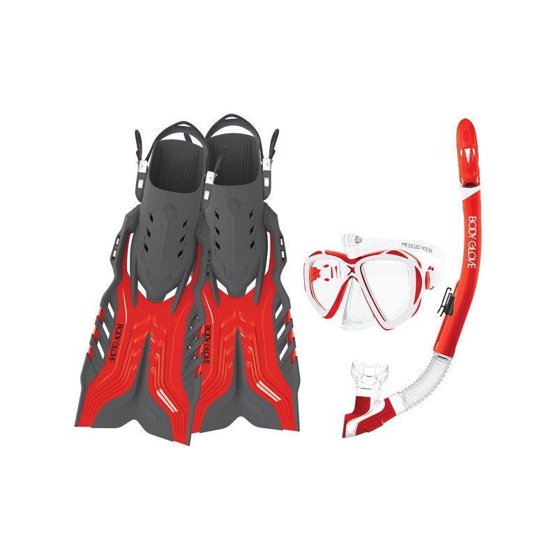 Passage Mask/Snorkel/Fin Snorkeling Set – Red/White