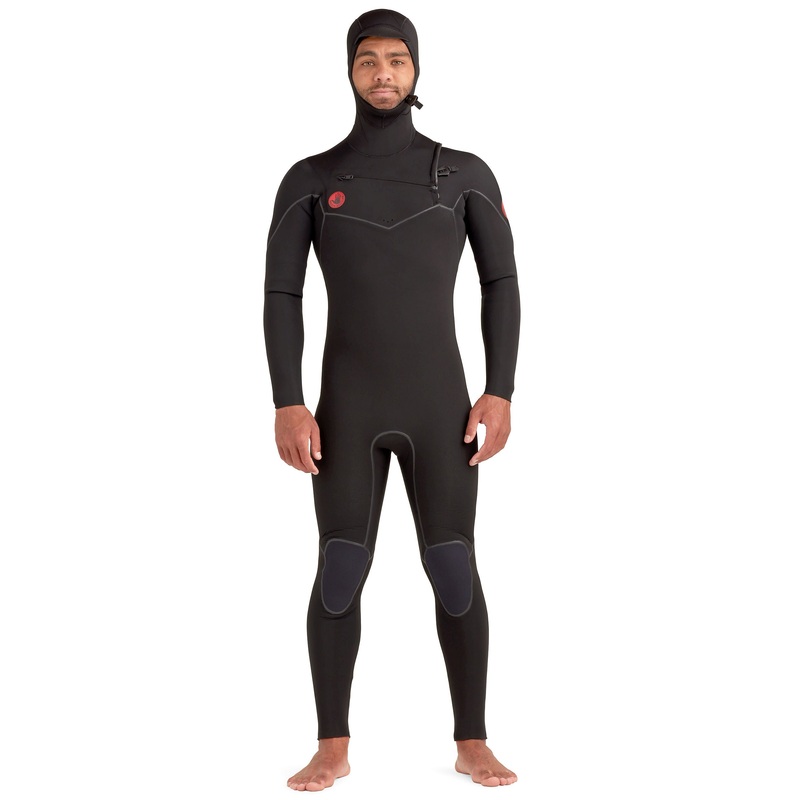 Red Cell 4/3mm Men’s Chest-Zip Hooded Fullsuit – Black