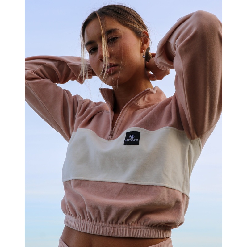 Early Mornings Color Blocked Half Zip-Up Jacket – Mushroom
