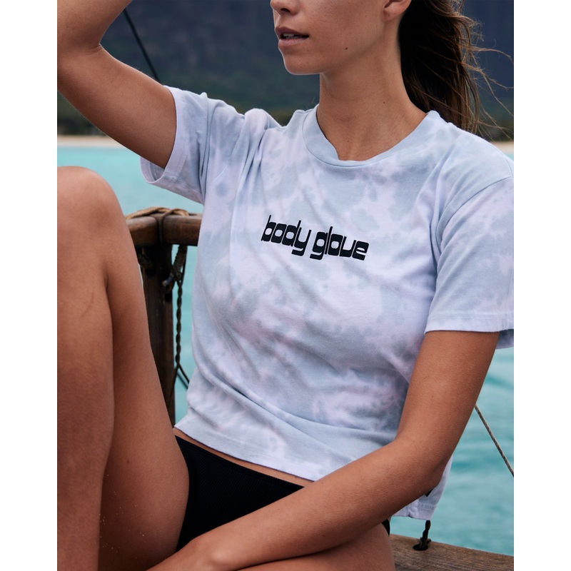 Head In The Clouds Tie-Dye Relaxed Fit Crop T-Shirt – Aqua