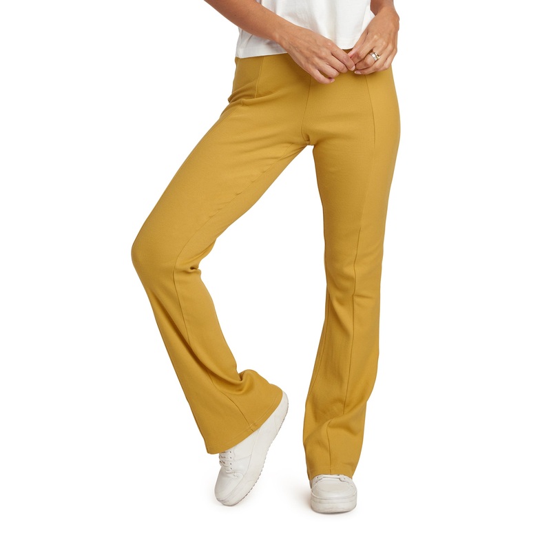 Kendal High Waisted Ribbed Flare Legging – Gold