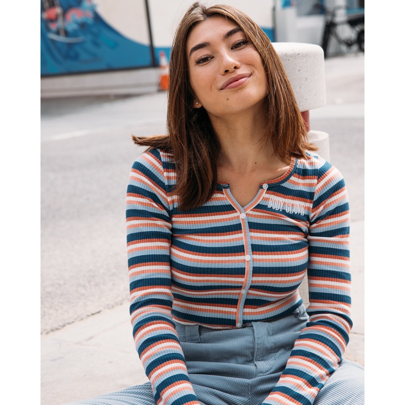Striped Ribbed Long-Sleeve Shirt – Navy