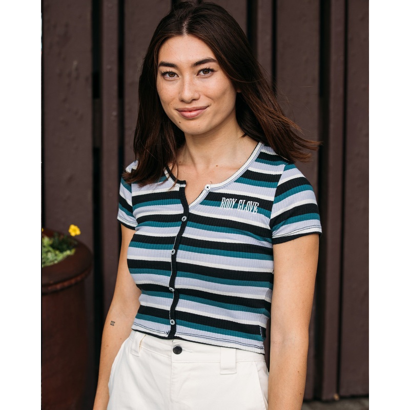 Sunset Striped Ribbed Shirt – Black