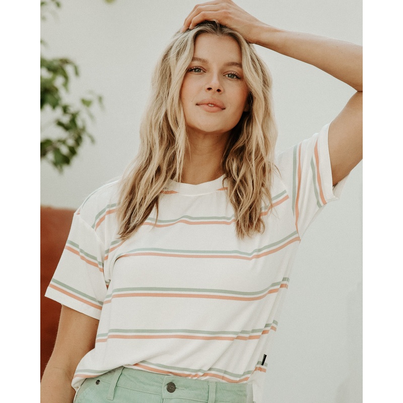 Women’s Modal Striped Oversized Tee – Cream