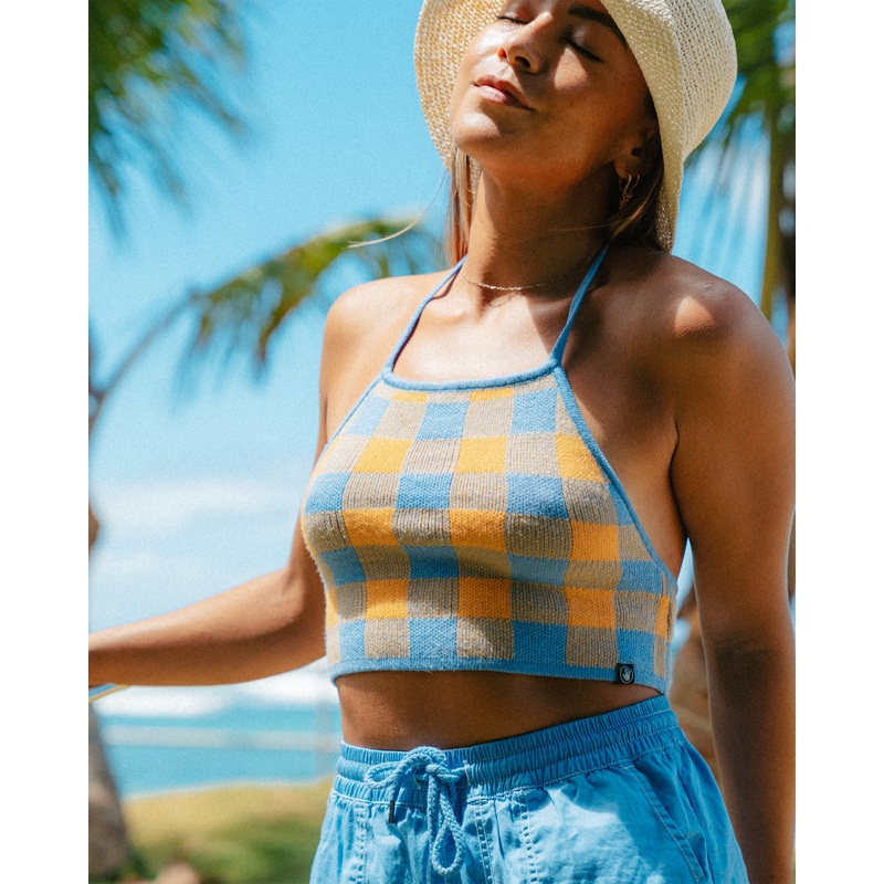 Count On Me Crochet Halter Top – Iris / Checkered