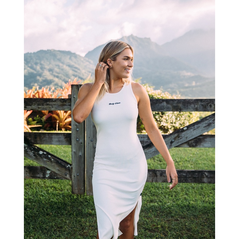 Creamsicle Side Slit Ribbed Dress – Cream