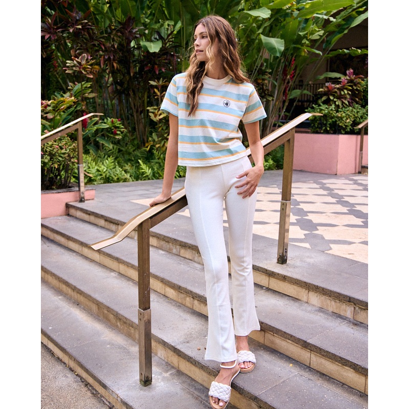 Kendal High Waisted Ribbed Flare Legging – Cream