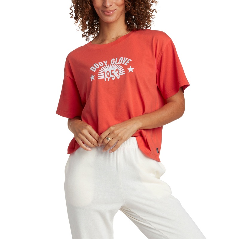 Radiant Short-Sleeved Relaxed Fit Crop T-Shirt – Fiery Red