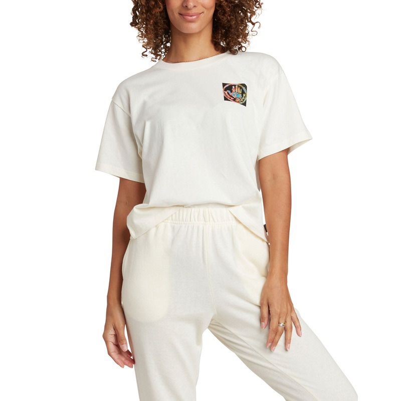 Scribble Block Short-Sleeved Relaxed Fit Crop T-Shirt – Cream